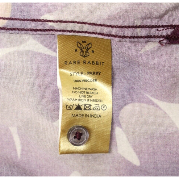 Rare Rabbit Men's Parry Short Sleeve Button Front Printed Shirt Brown Sz L - Picture 7 of 10